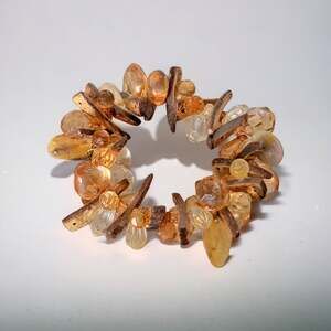 Amber Color Brown Chip Bead Stretch Bracelet Chunky Honey Clear Boho Jewelry